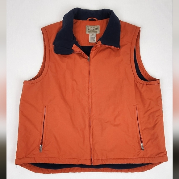 Vintage L.L.Bean Zip Orange Nylon Shell Fleece Insulated Vest - Picture 1 of 6